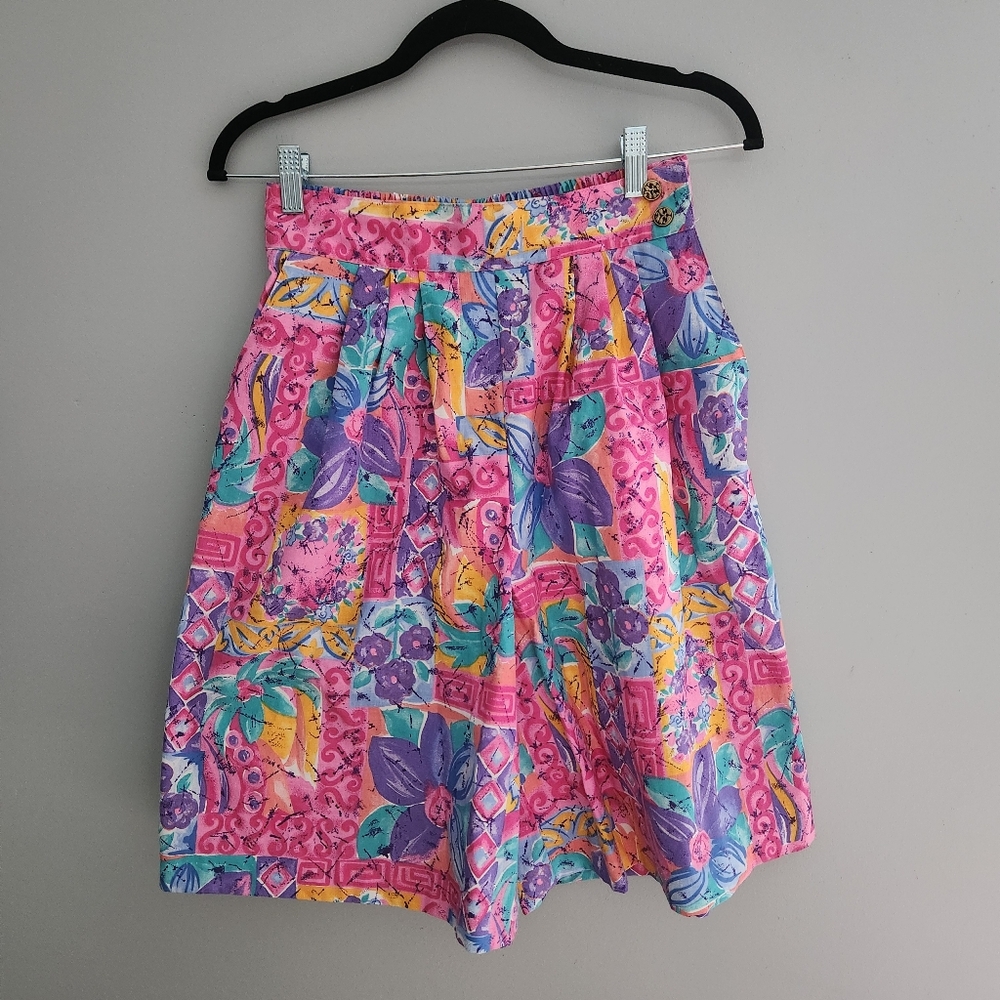 Vintage 80s 90s Intriguing Threads Pink Floral Culotte Shorts
